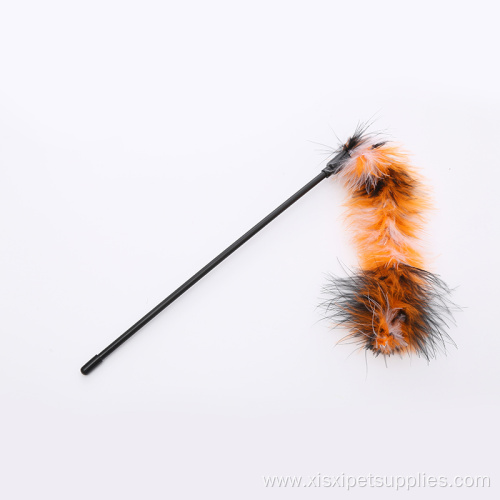 Cat teaser toy Turkey feather pole with bell